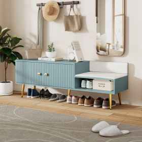 Modern Shoe Storage Bench with Hidden Storage and Upholstered Cushions for Bedside,Living Room and Entryway (Material: MDF+Metal, Color: Light Blue)