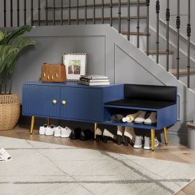 Modern Shoe Storage Bench with Hidden Storage and Upholstered Cushions for Bedside,Living Room and Entryway (Material: MDF+Metal, Color: Navy)