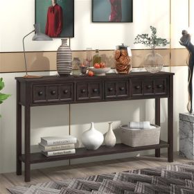 Espresso Rustic Entryway Console Table with Two Different Size Drawers and Bottom Shelf for Storage (Color: as picture)