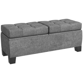 46" Storage Ottoman Bench, Upholstered End of Bed Bench with Steel Frame, Button Tufted Storage Bench with Safety Hinges for Living Room, Entryway (Color: as Pic)