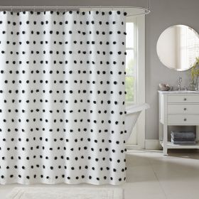 White with Black Pom Poms Shower Curtain (Color: as Pic)