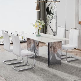 Modern Faux Marble Top Dining Table with Stainless Steel Legs (Color: as Pic)