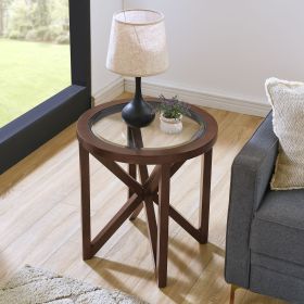 Round Mid-Century Style Coffee Table with Clear Tempered Glass Top (Color: as Pic)