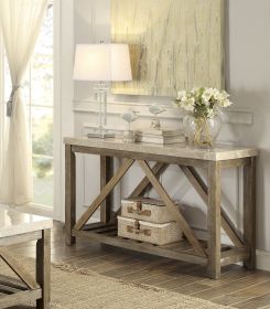 Wooden Industrial Style Angled Console Table with Creamy White Marble Top (Color: as Pic)