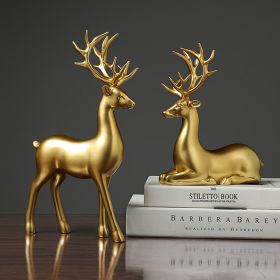 NORTHEUINS Resin Golden Couple Deer Figurines for Interior Nordic Animal Statue Official Sculptures Home Decoration Accessories (Color: Couple Deers)