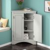 Triangle Bathroom Storage Cabinet with Adjustable Shelves in Gray, White & Oak