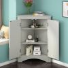 Triangle Bathroom Storage Cabinet with Adjustable Shelves in Gray, White & Oak