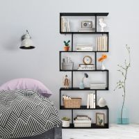 6 Tier S-Shaped Bookshelf Storage Display Stand with Open Shelves (Color: Black) 6 Tier S-Shaped Bookshelf Storage Display Stand with Open Shelves (Color: Black)