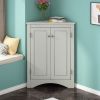 Triangle Bathroom Storage Cabinet with Adjustable Shelves in Gray, White & Oak