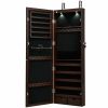 Lockable Wall Mount Mirrored Jewelry Cabinet with LED Lights