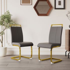 Set of 2 Faux Leather Upholstered Dining Chairs with C-Shaped Golden Plated Base (Color: as Pic)